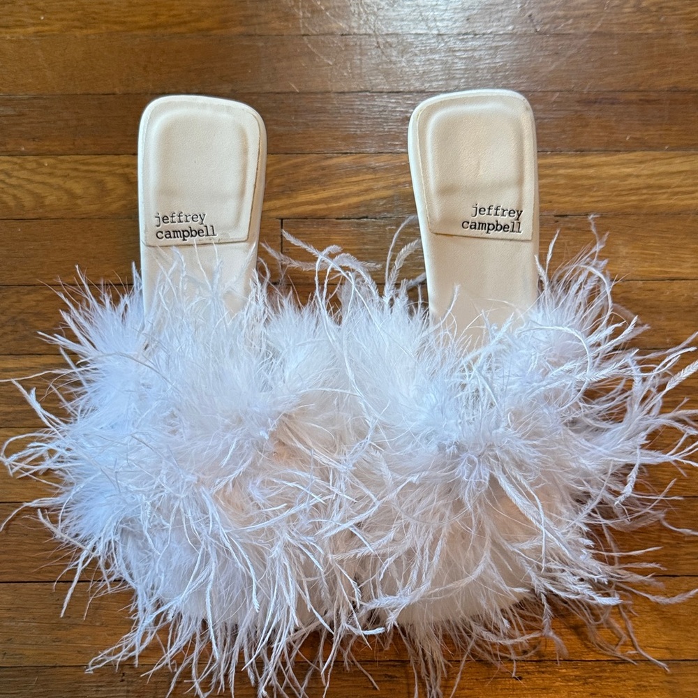 Jeffrey Campbell White Feather Open Toe Heels